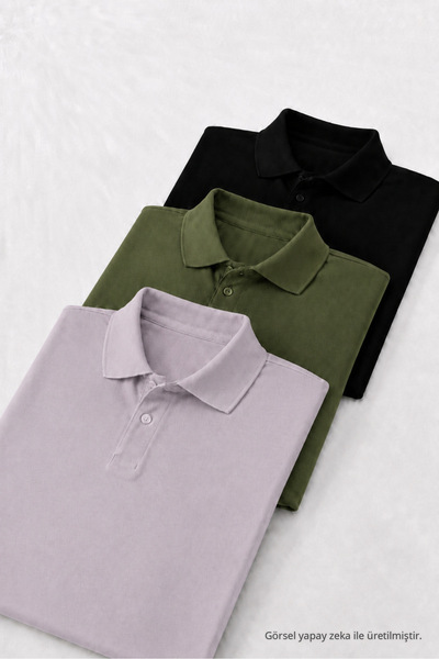 COMBİNE MİCHAİL Men's Cotton Casual 3-Piece Polo Collar T-Shirt