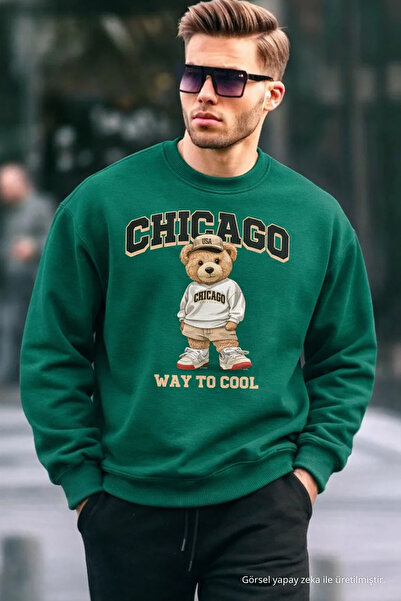 COMBİNE MİCHAİL Ανδρικό πράσινο φούτερ με κέντημα Chicago Bear Retro City