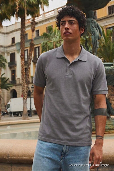 COMBİNE MİCHAİL Men's Street Style Smoked Polo Collar T-Shirt