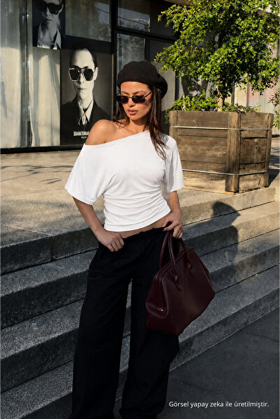 COMBİNE MİCHAİL Kadın Günlük Casual Dar Beyaz Crop Bluz