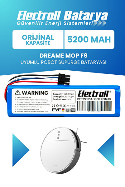 ELECTROLL Dreame Mop F9 Uyumlu Batarya (Orijinal Kapasite) 5200mah Akıllı Pil...