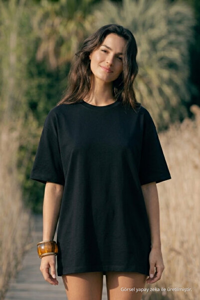 COMBİNE MİCHAİL Women's Short Sleeve Crew Neck Black T-Shirt