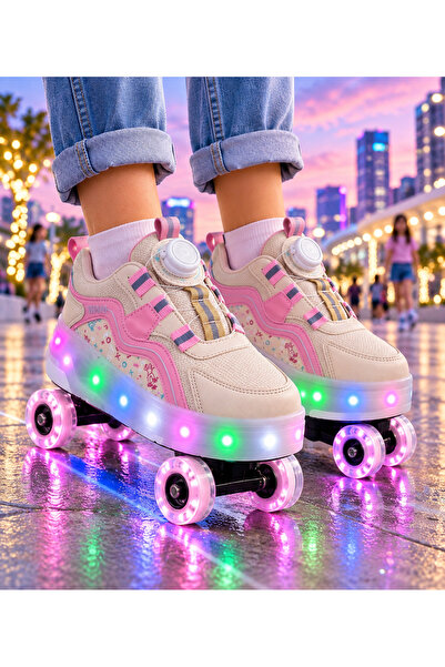 helinaria Işıklı Patenli Çocuk Ayakkabısı 4 Tekerlekli LED Sneaker Kız Erkek ...