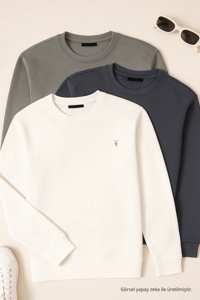 COMBİNE MİCHAİL Erkek Basic Rahat Günlük Bol 3 Lü Swetshirt