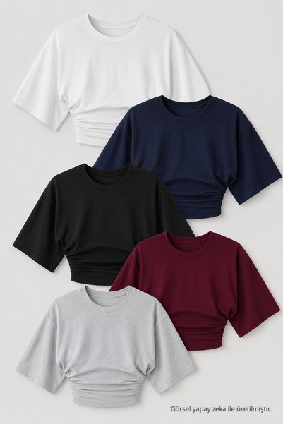COMBİNE MİCHAİL Women's Trendy Summer Stylish 5-Piece Crop Blouse