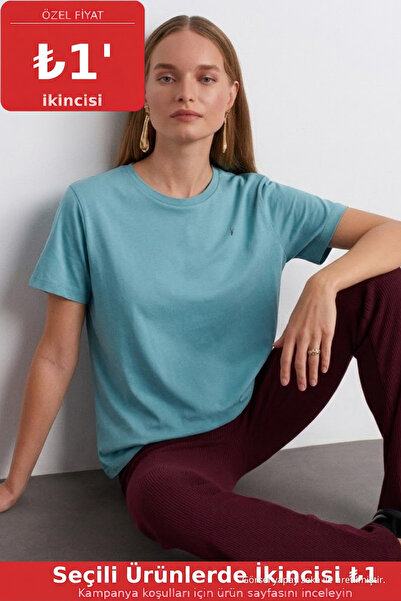COMBİNE MİCHAİL Kadın Comfort Fit Basic Çağla Bol Tişört