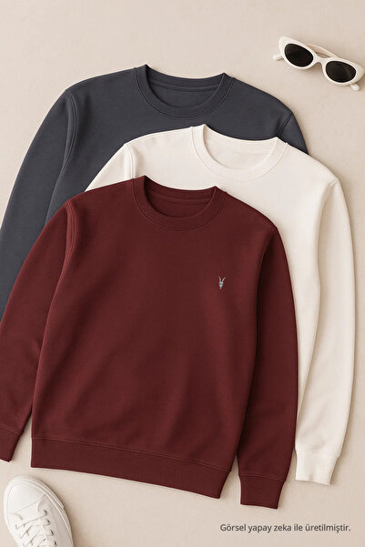 COMBİNE MİCHAİL Erkek Uzun Kollu Basic Salaş 3 Lü Swetshirt
