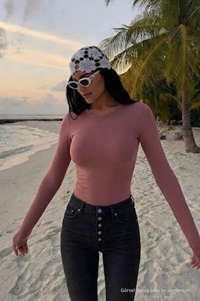 COMBİNE MİCHAİL Kadın Bisiklet Yaka Slim Fit Pudra Bluz