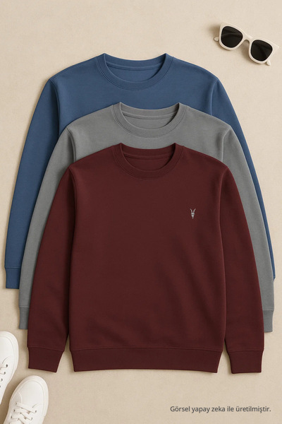 COMBİNE MİCHAİL Men's Long Sleeve Crew Neck 3-Piece Sweatshirt