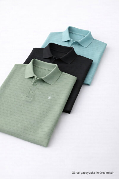 COMBİNE MİCHAİL Men's Casual Trendy Wide 3-Pack Polo Collar T-Shirt