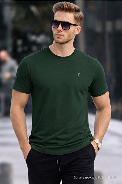 COMBİNE MİCHAİL Tricou pentru bărbați, cu gât crew, slim, basic, verde închis