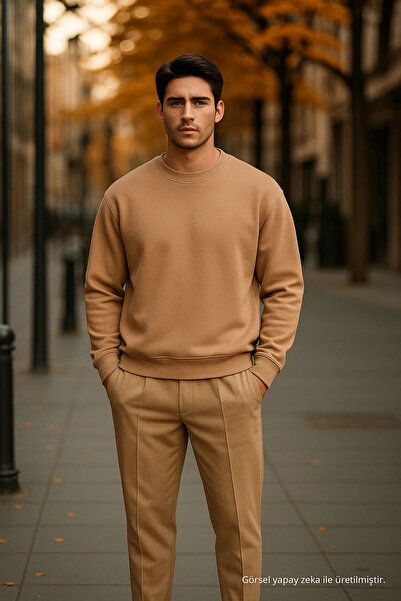 COMBİNE MİCHAİL Men's Casual Basic Mink Loose Sweater