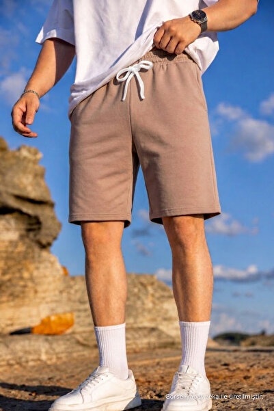 COMBİNE MİCHAİL Men's Cotton Casual Loose Caramel Shorts with Pockets