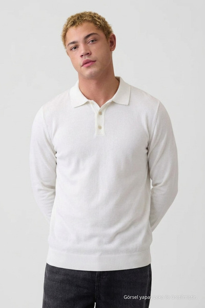 COMBİNE MİCHAİL Men's Stylish Wide-Fit Knitted White Sweater