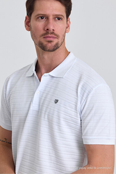 COMBİNE MİCHAİL Erkek Beyaz %100 Pamuk Raporlu Polo Yaka T-shirt