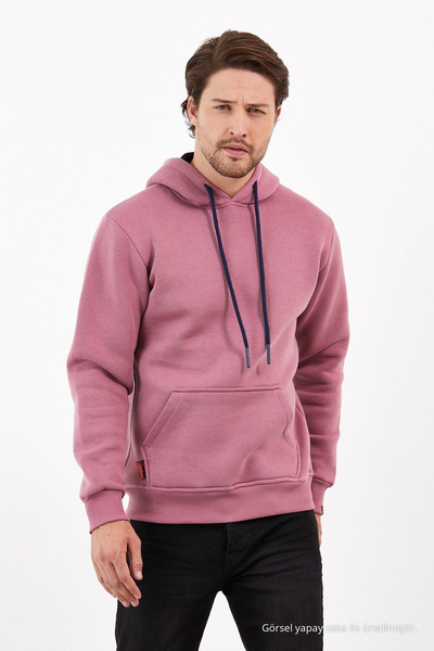 COMBİNE MİCHAİL Hooded Rose Colored Kangaroo Pocket Sweatshirt - 1205