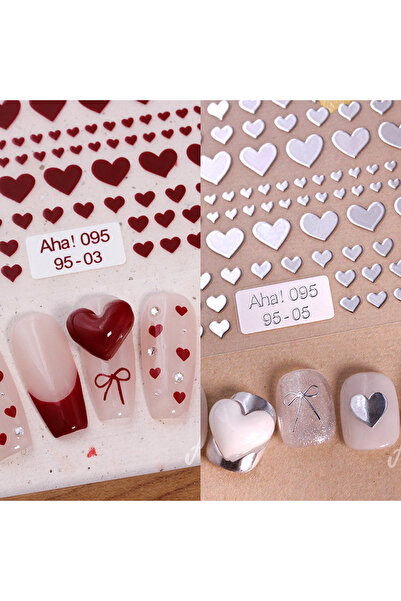 Choice 2pcs 2pcs 5D Kawaii Heart Nail Art Stickers Gold Silver Love Self Adhe...