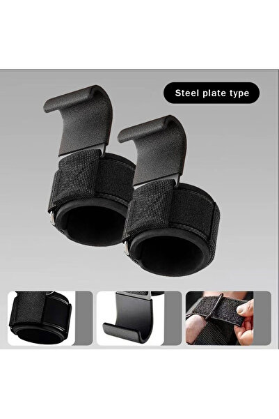 Choice SteelPlate Black-2pc Weight Lifting Hook Grips With Wrist Wraps Hand-B...