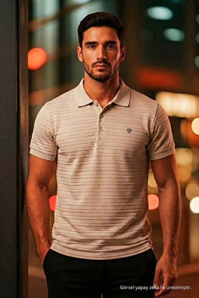 COMBİNE MİCHAİL Graues, kurzärmliges, lockeres Herren-T-Shirt mit Polokragen