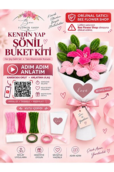 Genel Markalar Pembe Lilyum Buketi Kendin Yap (DIY) Kiti | 65 Adet Şönil İçer...