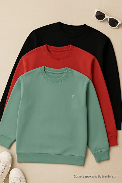 COMBİNE MİCHAİL Erkek Uzun Kollu Basic Salaş 3 Lü Swetshirt