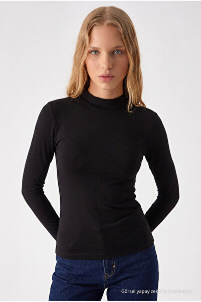 COMBİNE MİCHAİL Women's Slim Fit Raglan Sleeve Black Knitted Blouse