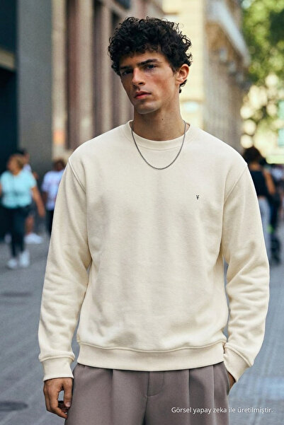 COMBİNE MİCHAİL Men's Medium Soft Ecru Sweatshirt
