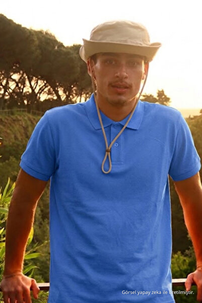 COMBİNE MİCHAİL Men's Buttoned Loose A.Blue Polo Collar T-Shirt