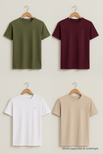 COMBİNE MİCHAİL Tricou confortabil pentru bărbați, cu gât crew, Basic, 4 piese