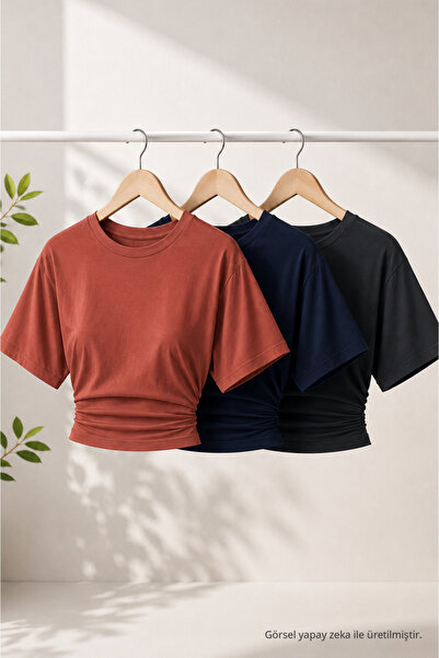 COMBİNE MİCHAİL Women's Trendy Summer Stylish 3-Piece Crop Blouse