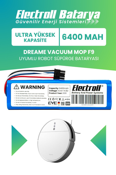 ELECTROLL Dreame Vacuum Mop F9 Uyumlu Batarya (ULTRA YÜKSEK KAPASİTE) 6400mah...