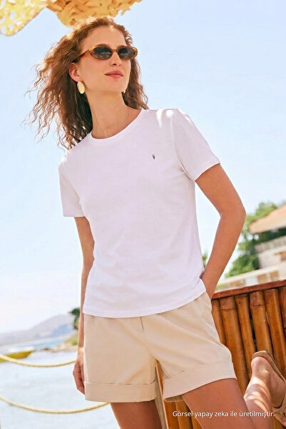 COMBİNE MİCHAİL Women's Short Sleeve Cotton White T-Shirt