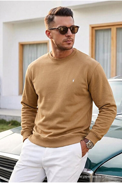 COMBİNE MİCHAİL Caramel Plain Sleeve Regular Men's Sweatshirt