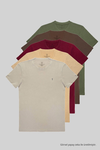 COMBİNE MİCHAİL Men's 5-Pack T-Shirt 100% Cotton Summer Anti-Sweat Fabric Kha...