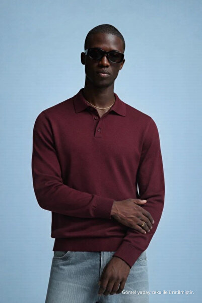 COMBİNE MİCHAİL Erkek Trend Casual Bordo Triko Kazak
