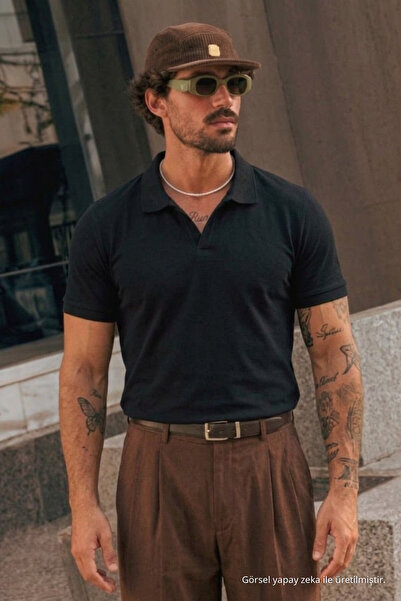 COMBİNE MİCHAİL Herren-T-Shirt mit Polokragen aus 100 % Baumwolle in Schwarz