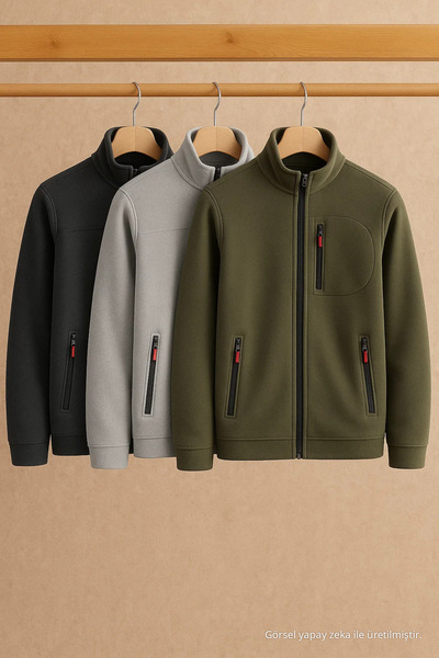 COMBİNE MİCHAİL Men's Winter Zip-Up Comfortable 3-Piece Sweatshirt