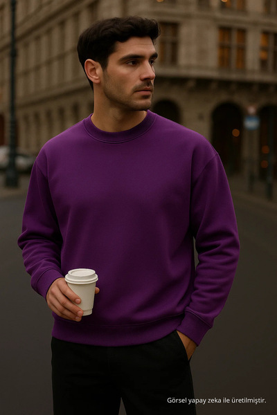 COMBİNE MİCHAİL Langer, übergroßer Winterpullover für Herren in Lila