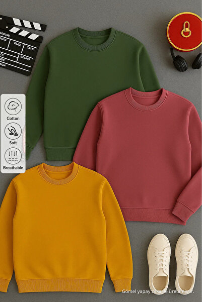 COMBİNE MİCHAİL Erkek Basic Uzun Kollu Salaş 3 Lü Sweatshirt