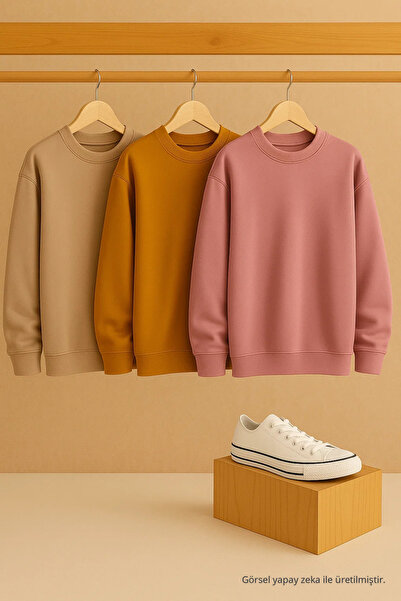 COMBİNE MİCHAİL Kadın Bisiklet Yaka Oversize 3 Lü Sweatshirt