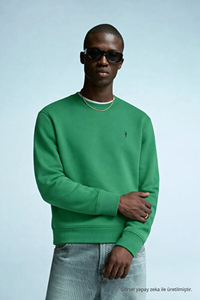 COMBİNE MİCHAİL Men's Embroidered Bright Green Sweatshirt