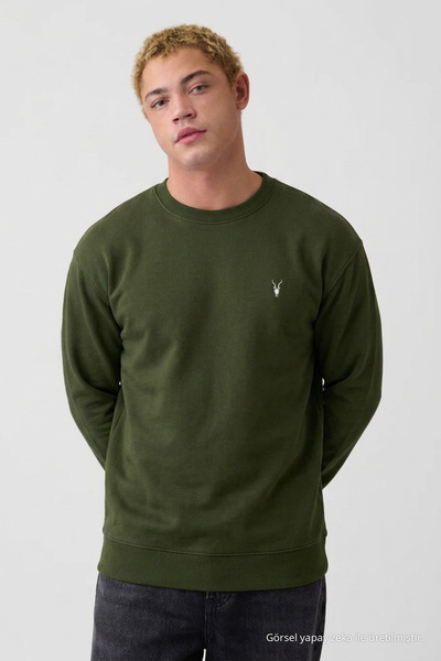 COMBİNE MİCHAİL Haki Oversize Pamuklu Erkek Sweatshirt