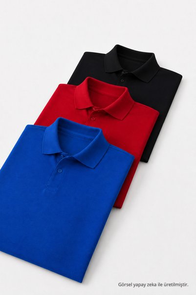 COMBİNE MİCHAİL Tricou casual din bumbac pentru bărbați, cu guler polo, 3 piese