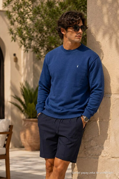 COMBİNE MİCHAİL Örme Uzun Kollu İndigo Erkek Sweatshirt