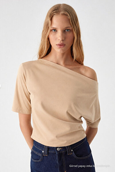 COMBİNE MİCHAİL Women's Off-Shoulder Short Sleeve Beige Blouse