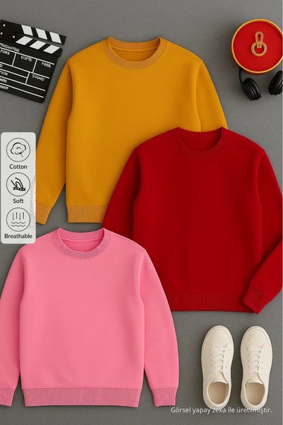 COMBİNE MİCHAİL Men's Comfortable Basic Winter Loose 3-Piece Sweatshirt