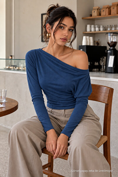 COMBİNE MİCHAİL Blue Color Slim Fit Women's Basic Blouse