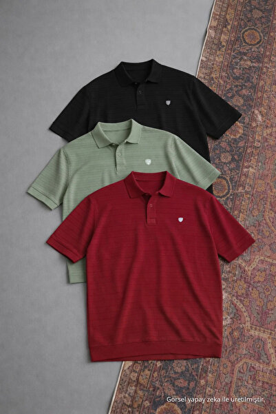 COMBİNE MİCHAİL Men's Casual Cotton Pack 3-Piece Polo Collar T-Shirt