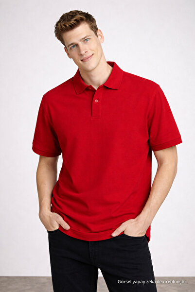 COMBİNE MİCHAİL Men's Cotton Pack Casual Red Polo Collar T-Shirt