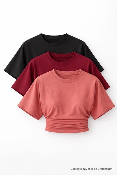 COMBİNE MİCHAİL Women's Bat Sleeve Basic Tight 3-Piece Crop Blouse